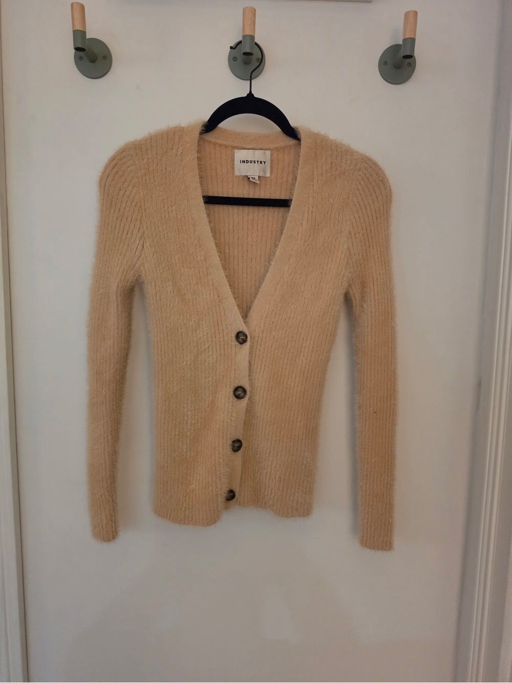 Industry Soft Beige Fuzzy Button Cardigan